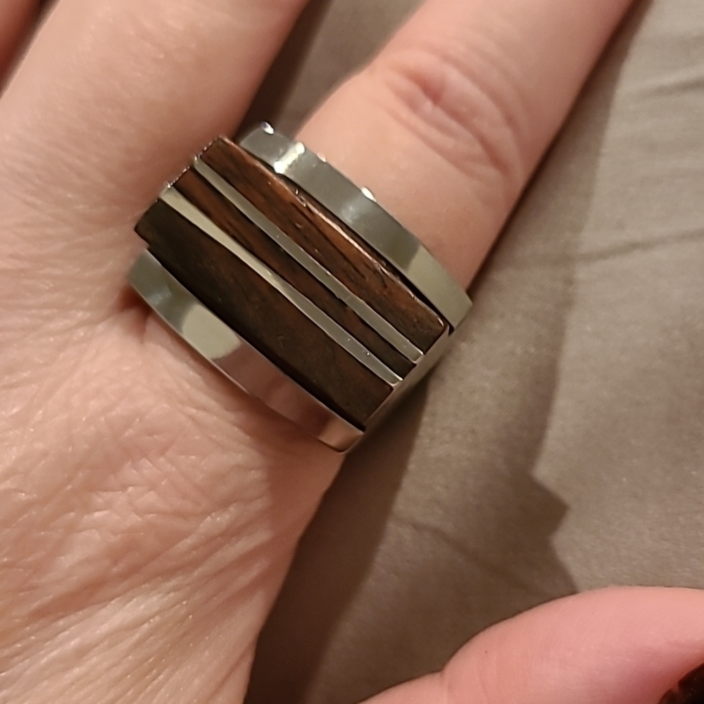 Real wood ring with sterling silver details